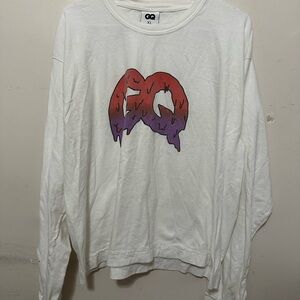 GQ Monster Logo T-Shirt Men’s X-Large White Long Sleeve With Red and Purple Logo